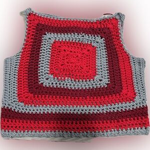 Red and Gray Crochet Vest